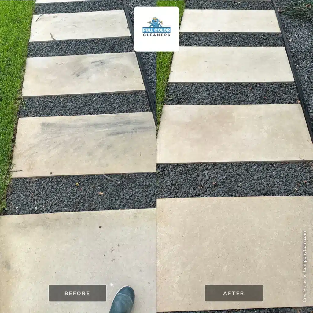 Pressure washing stone walkway